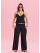 Pleated Bias Cut Buttoned Black Bohemian Trousers 4466